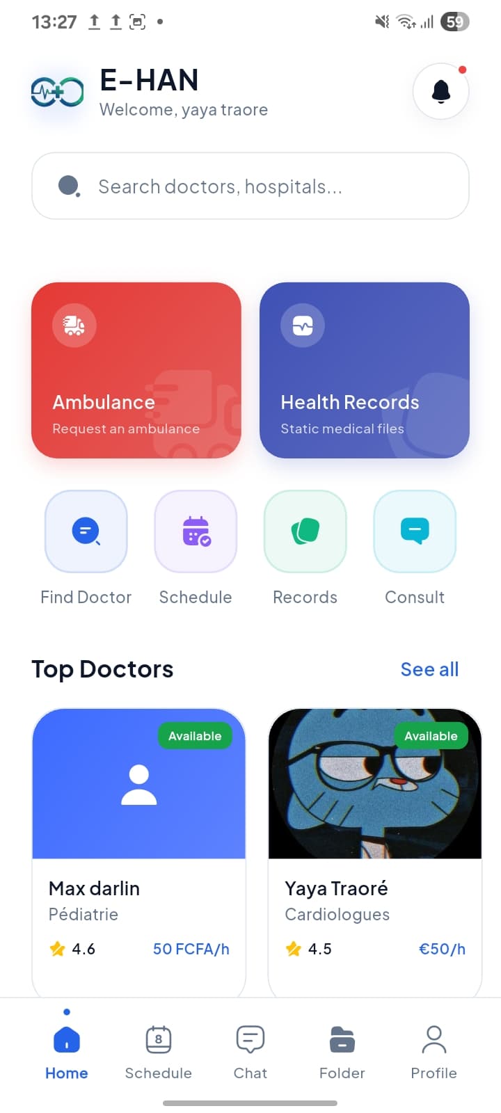 E-HAN Patient App Screen